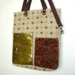 MD Collections Handmade Artsy Leather Handle Tote w/Removable Shoulder Strap